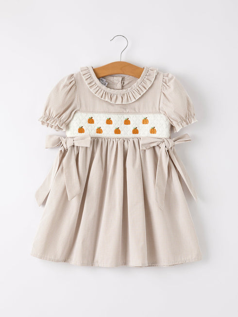 fall-halloween-thanksgiving-pumpkin-embroidery-smock-plaid-girls-dress Rylee-Faith-Designs-Sophia's StyleDress-1